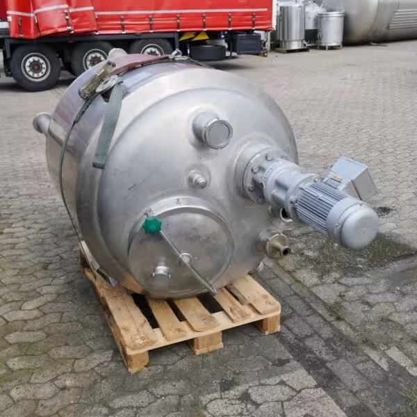 630 Liter heiz-/ kühlbarer Mischbehälter aus V4A mit ex-geschütztem Propellerrührwerk