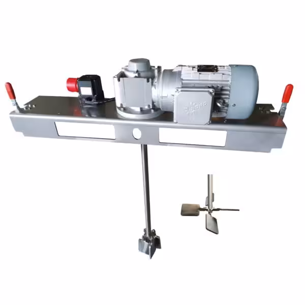 Agitatore IBC / miscelatore con riduttore senza fine e pale inclinate pieghevoli (adatto per muletto)