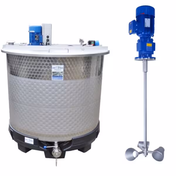 Serbatoio riscaldabile/raffreddabile da 1150 litri nuovo con agitatore a bicchiere (tipo SDE)