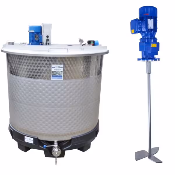 Brand new 1150 liter heat-/coolable agitator tank with slow-running propeller mixer (type SDE)