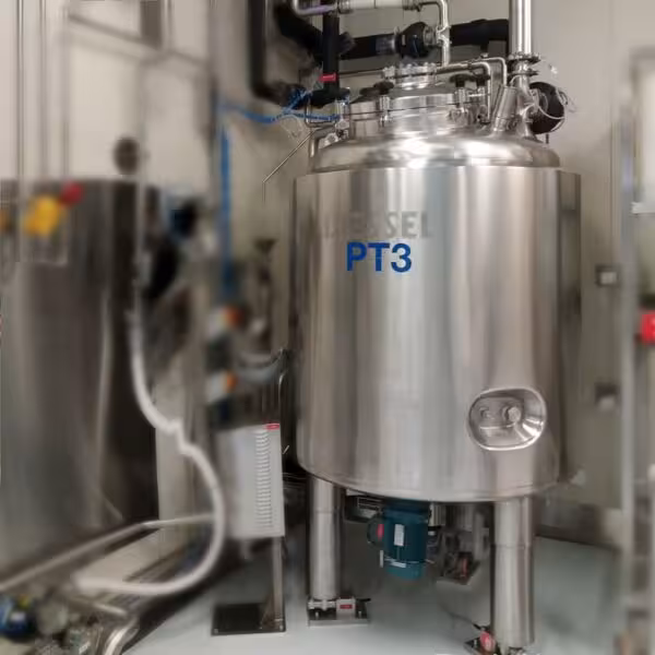 1100 Liter heiz-/kühlbarer Druckbehälter aus V4A mit Magnetrührwerk