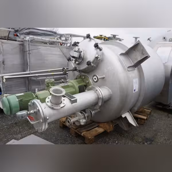 Reattore sottovuoto sospeso riscaldabile/raffreddabile da 2410 litri in acciaio inox 316 con agitatore a trave