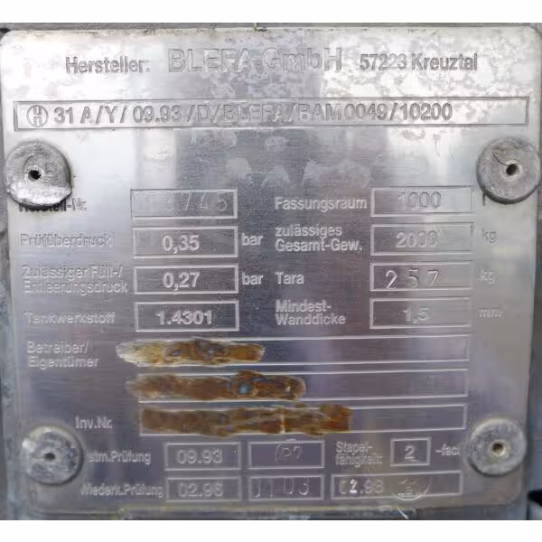 1000 Liter IBC Container aus V2A