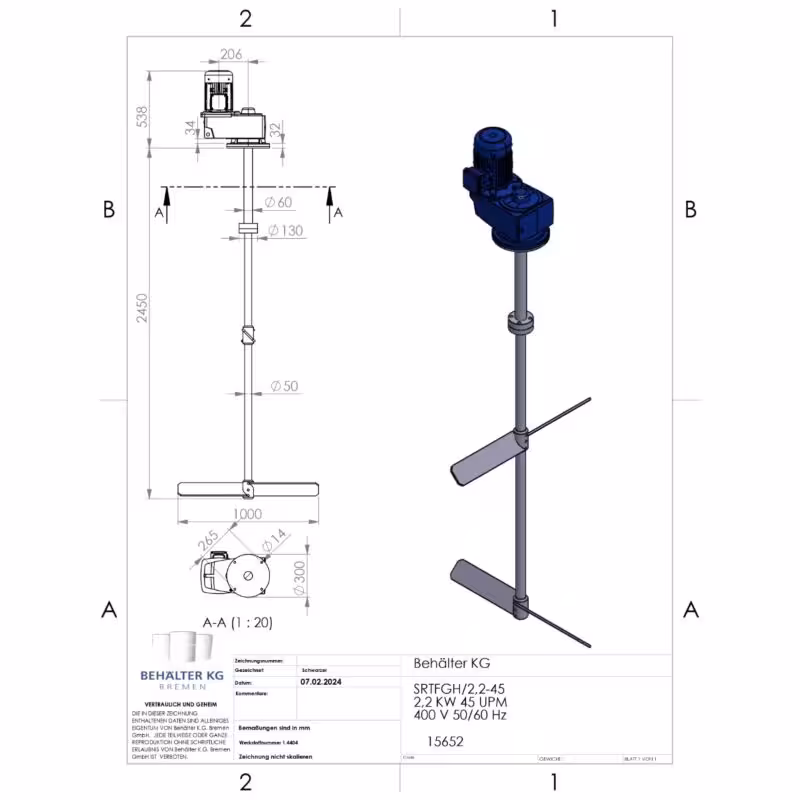 Werksneues 2,2 KW / 45 Upm Balkenrührwerk-FIT/B