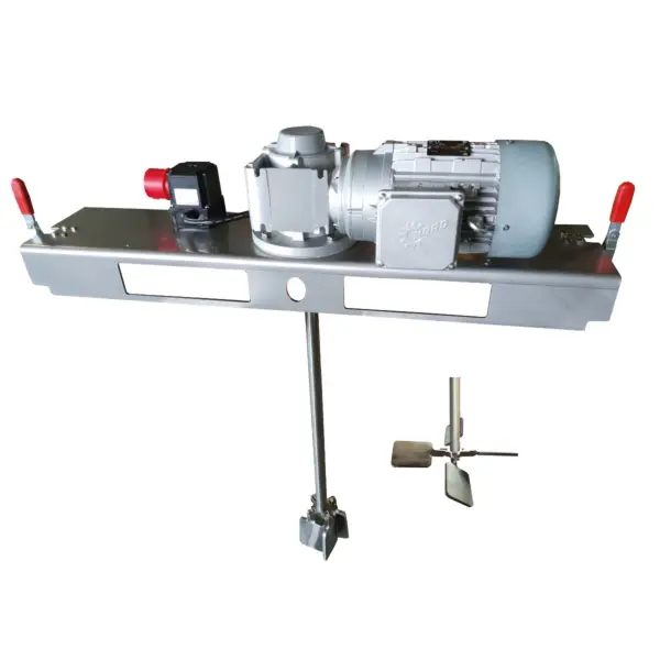 IBC agitator / worm-gear container mixer with foldable crossblade stirrer (forklift version)