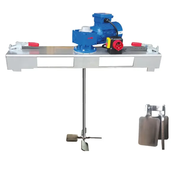 Agitador IBC / agitador de contenedores con engranaje helicoidal y agitador de pala en cruz plegable (apto para horquillas de carretillas elevadoras)