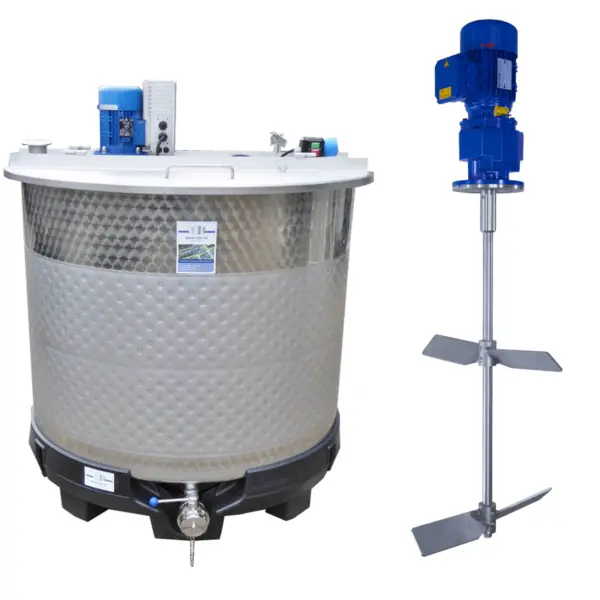 Serbatoio riscaldabile/raffreddabile da 1150 litri nuovo con agitatore a a pale larghe (tipo SDE)