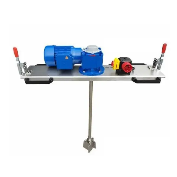 IBC agitator / worm-gear container mixer with foldable crossblade stirrer