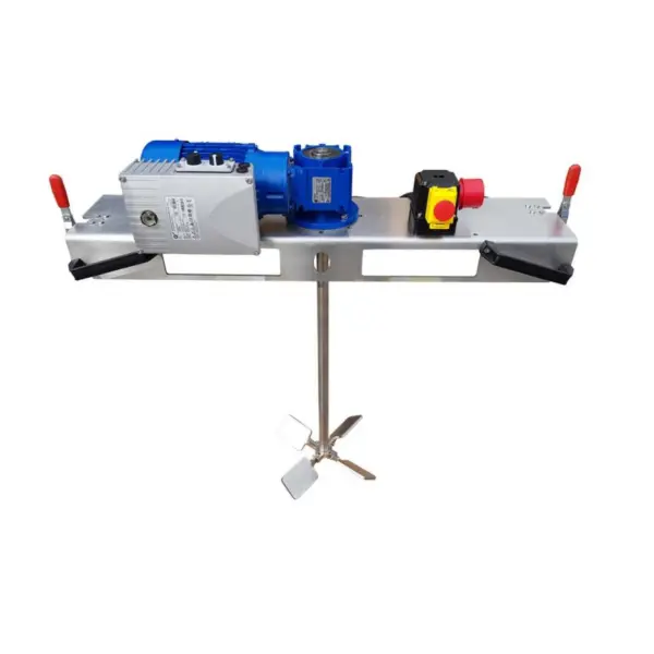 IBC agitator / worm-gear container mixer with foldable crossblade stirrer at variable speed (forklift version)