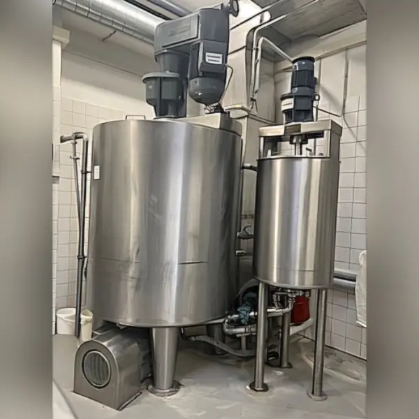 1660 Liter heiz-/kühlbarer Rührwerksbehälter aus V4A mit Ankerrührwerk