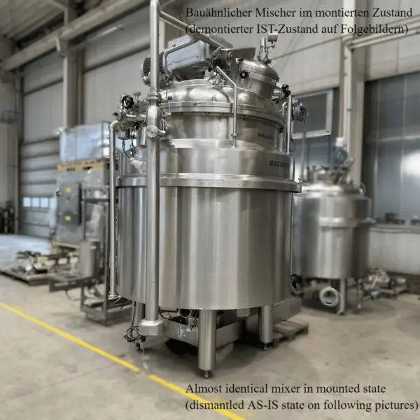 Recipiente di processo Becomix da 2911 litri riscaldabile/raffreddabile in acciaio inox 316 con agitatore ad ancora