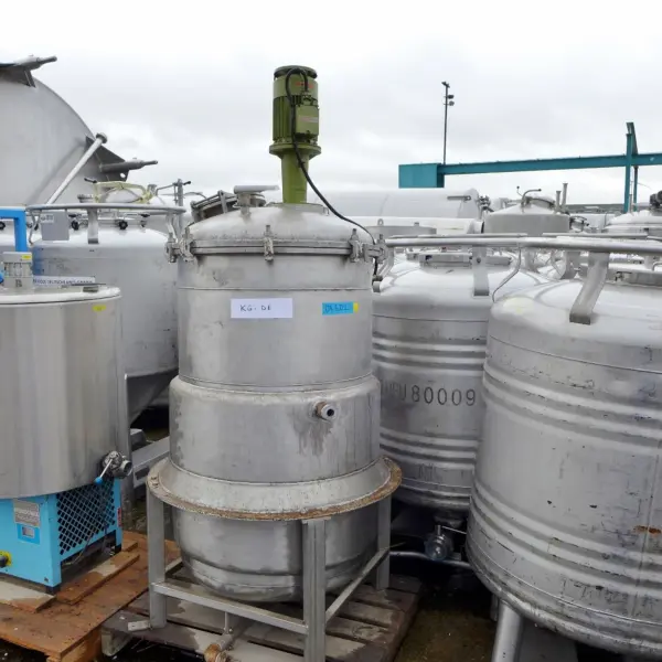 Tanque agitador calentable/refrigerable de 500 litros en acero inoxidable 304 con agitador de hélice