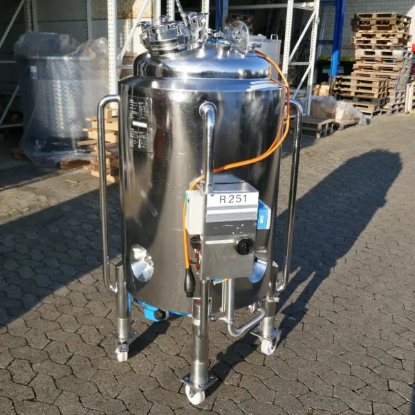 280 Liter mobiler heiz-/kühlbarer Druckbehälter aus V4A mit Propellerrührwerk