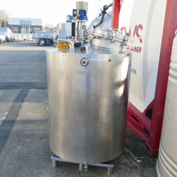 600 Liter heiz-/kühlbarer Rührwerkstank aus V4A mit Propellerrührwerk
