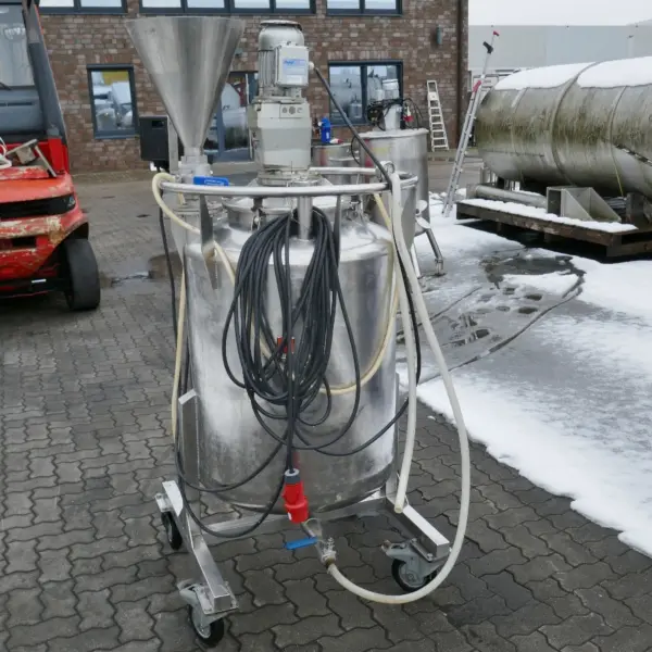 270 Liter fahrbarer Rührwerksbehälter aus V2A mit Propellerrührwerk