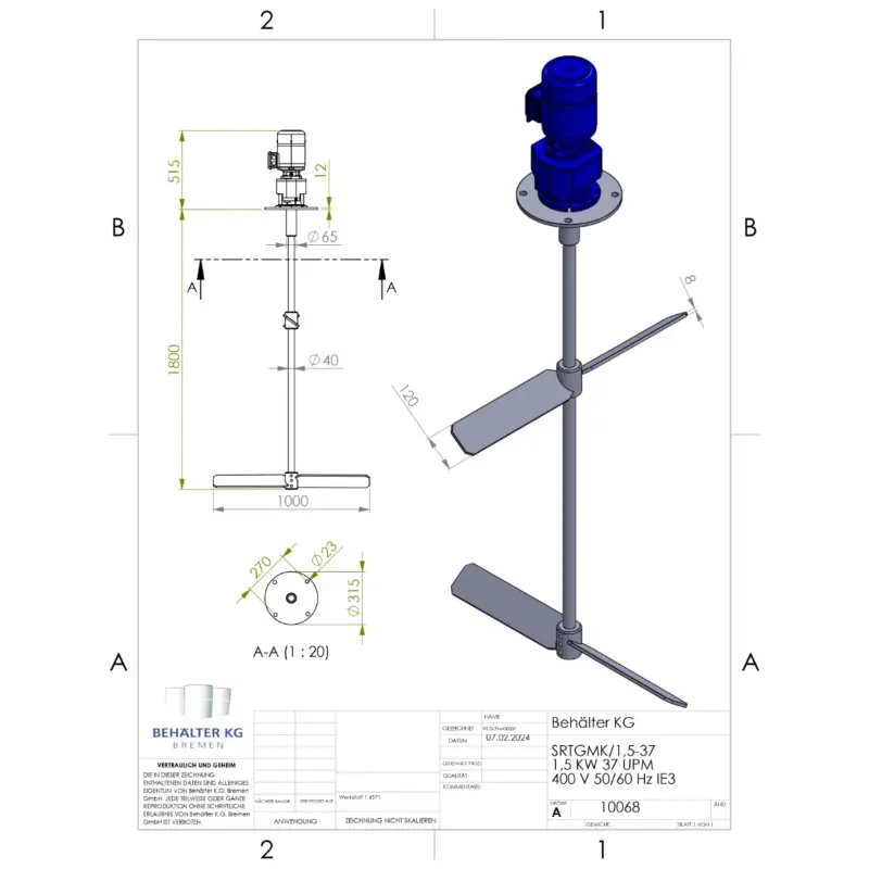 Nuovo agitatore a barre da 1,5 KW / 37 giri/minuto-FIT/B