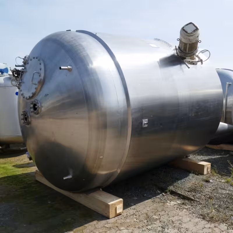 16150 Liter temperierbarer Druckbehälter aus V4A mit Leitstrahlmischer