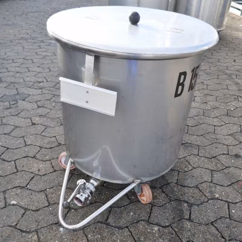 150 Liter fahrbarer Behälter aus V2A auf Rollen