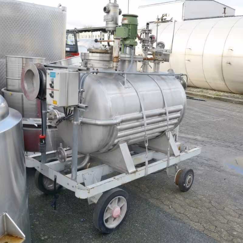 740 Liter fahrbarer, heiz-/kühlbarer Druckbehälter aus V4A mit Propellerrührwerk