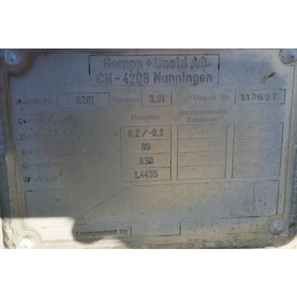 630 liter mobile cone container, Aisi 316