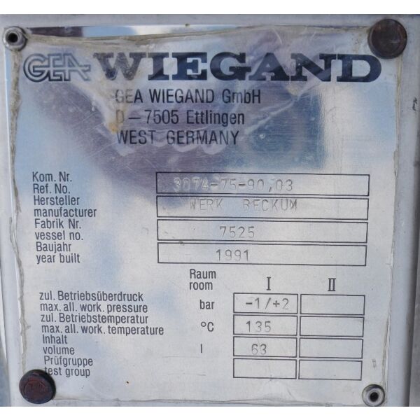 63 liter insulated pressure tank, Aisi 304