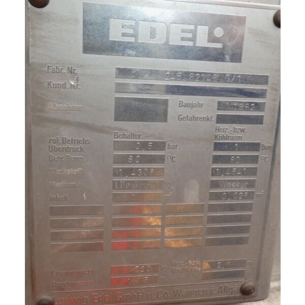 1000 Liter heiz-/kühlbarer Behälter aus V2A