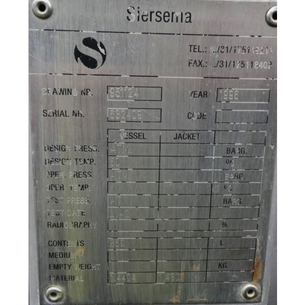 850 liter tank, Aisi 316