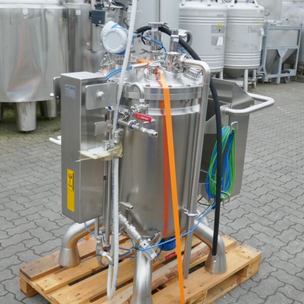 Unused 150 liter mobile heat-/coolable pharma process vessel, Aisi 316 with magnetic agitator