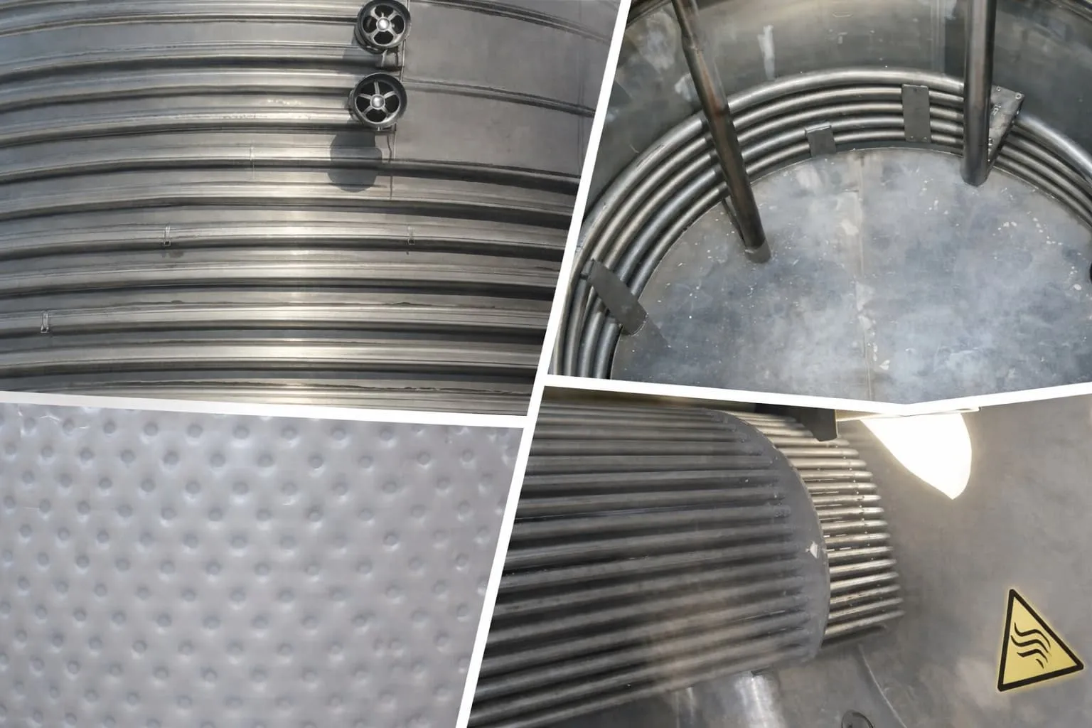 Stainless steel tanks with various heating and cooling systems such as double jacket, coil registers and heat exchangers in industrial use