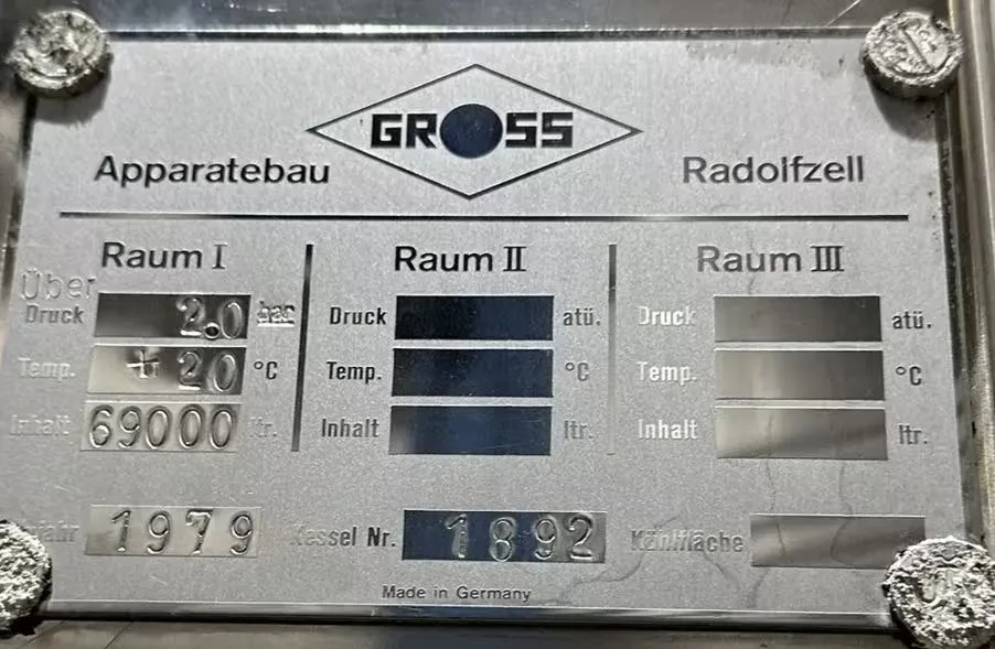 Drucktank Typenschild gebraucht von GROSS Behälterbau